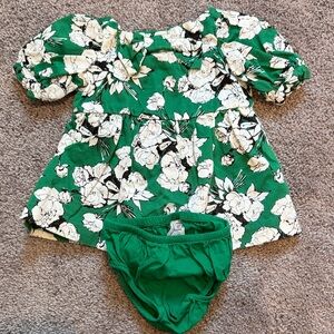 Janie & Jack Green Floral Dress w/ bloomers 3-6month
